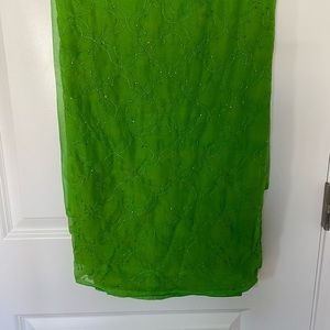 Bold deep lime green vintage saree